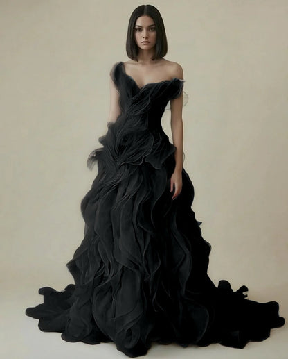 Dreamy Sky Blue V-Neck Pleated Ruffles Long Evening Dress
