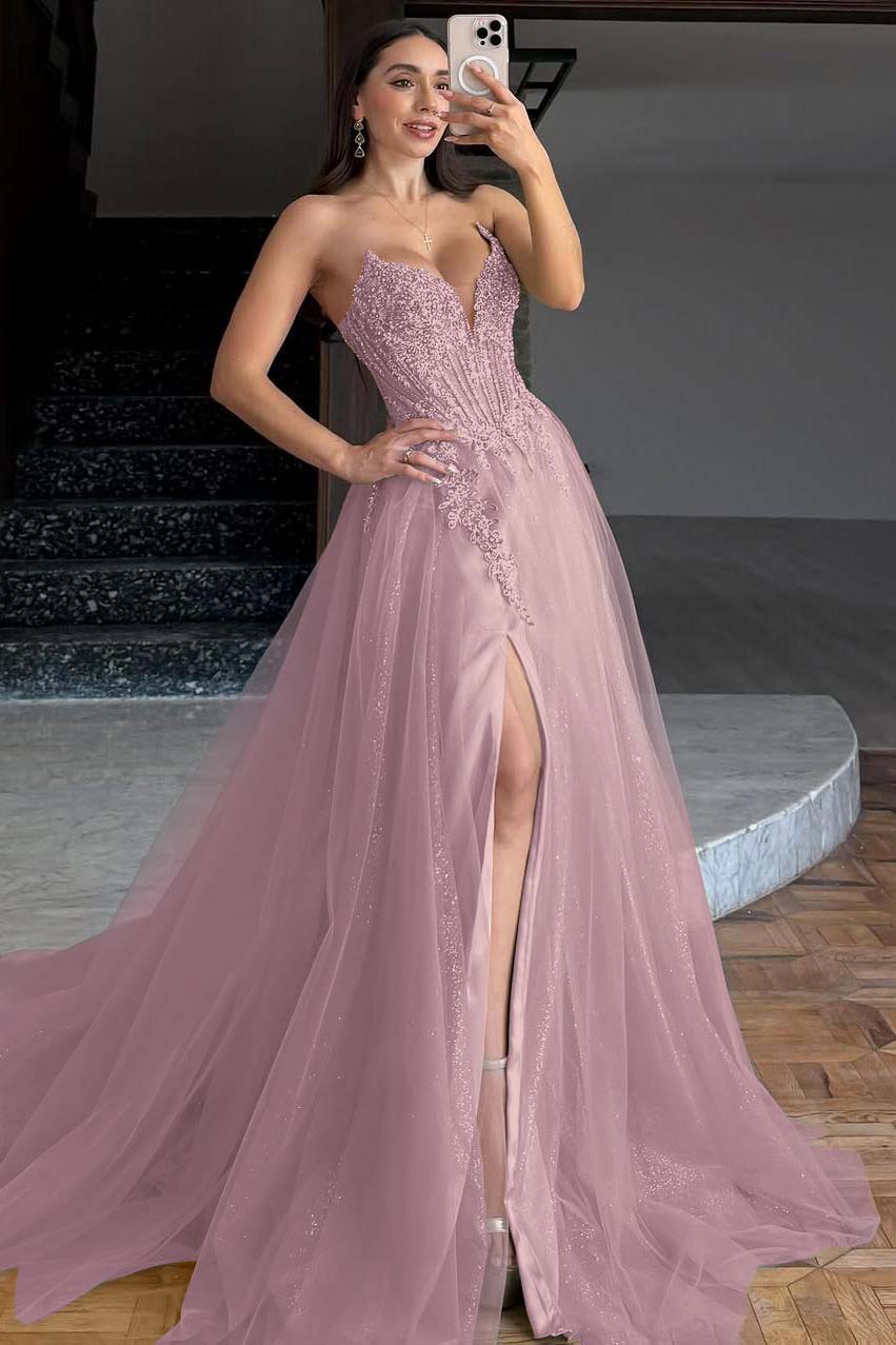 Sleeveless V-Neck A-Line Prom Dress With Embroidery