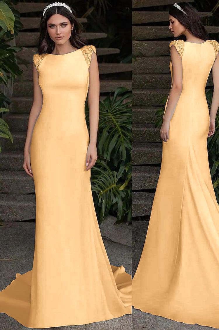 White Sleeveless Strapless Mermaid Long Prom Dress With Beading