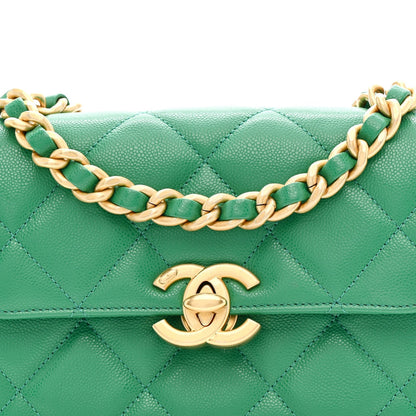 Caviar Quilted Mini CC Flap Green