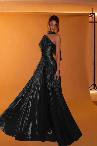 Charming One Shoulder Sleeveless Beaded Pleated Eevening Dress with Scarf