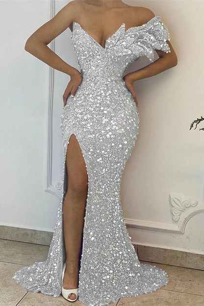 Pretty Lilac  V-Neck Off-The-Shoulder Mermaid Prom Dress