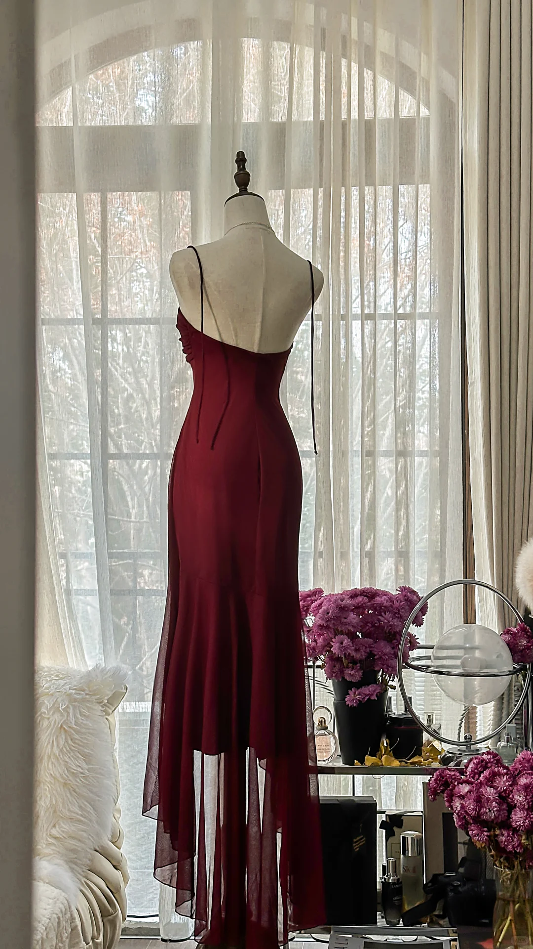 Elegant Burgundy Strapless Gorgeous Beaded Chiffon Evening Dress Prom Dress D1471