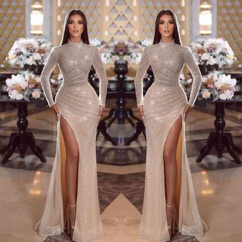 Shiny Long Sleeves Mermaid Prom Dress For Women