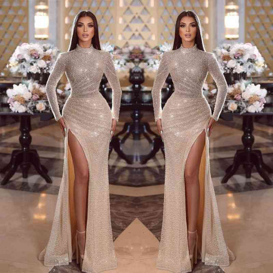 Shiny Long Sleeves Mermaid Prom Dress For Women