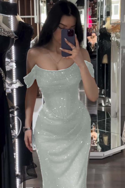 Charming Red Sparkling Off-The-Shoulder Slit Strapless Prom Dress
