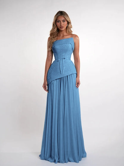 Charming Blue Straight Across Sleeveless Sequins Pleated Evening Dress