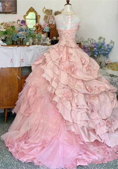 Pink A Line Princess Quinceanera Dress Ball Gown Sweet 16 Dresses   fg7178