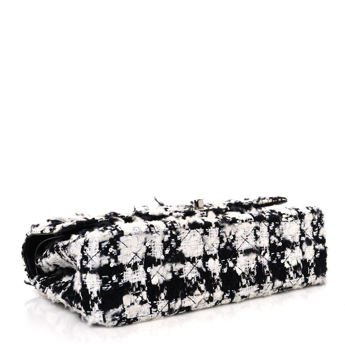 Tweed Quilted Medium Double Flap Black Ecru White