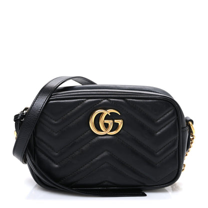 Calfskin Matelasse Mini GG Marmont Chain Shoulder Bag Black