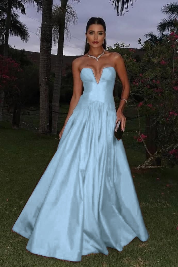 Sleeveless Strapless Deep V-Neck A-Line Prom Dress