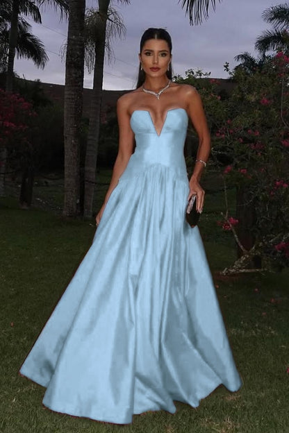 Sleeveless Strapless Deep V-Neck A-Line Prom Dress