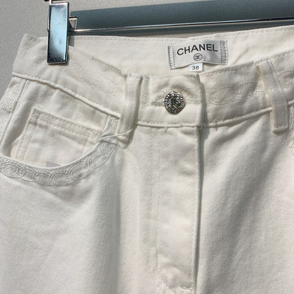 CC SS26 Wide-Leg Jeans with Logo Trim White Cotton 350940
