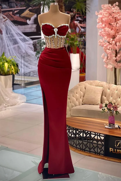 Sleeveless Strapless Sweetheart Mermaid Beads Prom Dress
