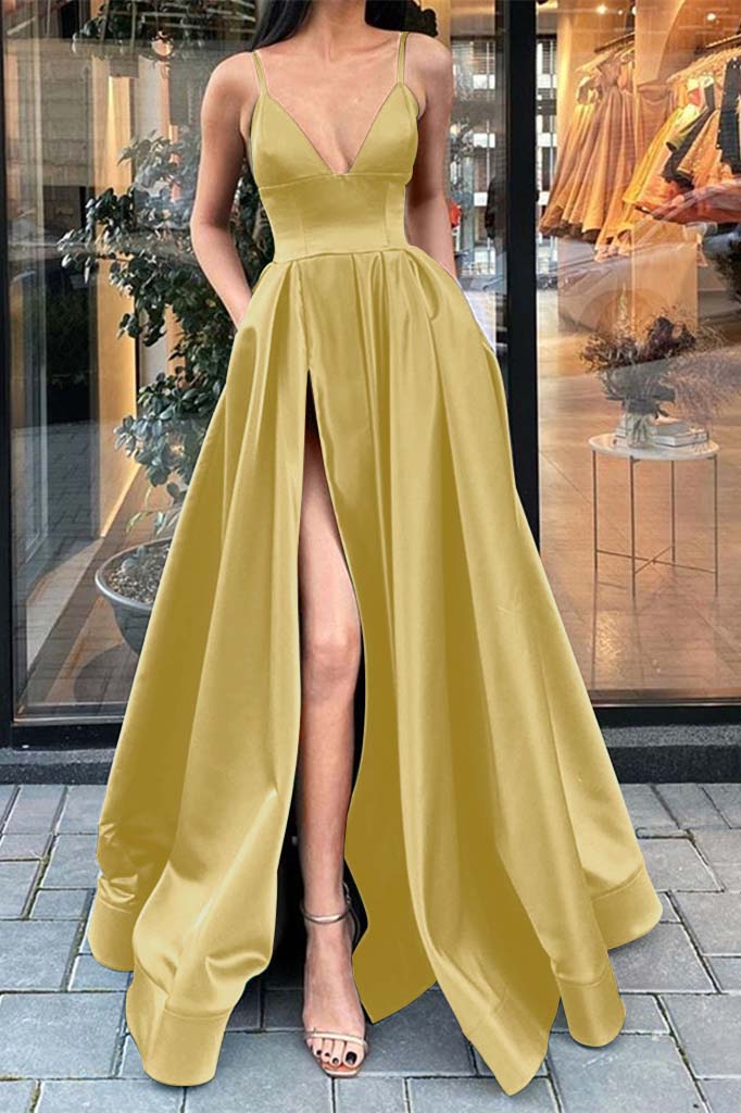 Gorgeous Dark Green Prom Dress Slit With Pockets