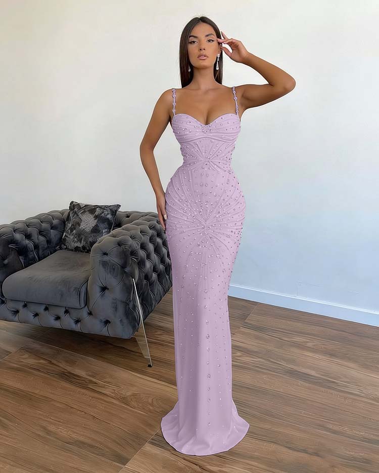 Chic Sleeveless Mermaid Beading Spaghetti Strap Black Prom Dress