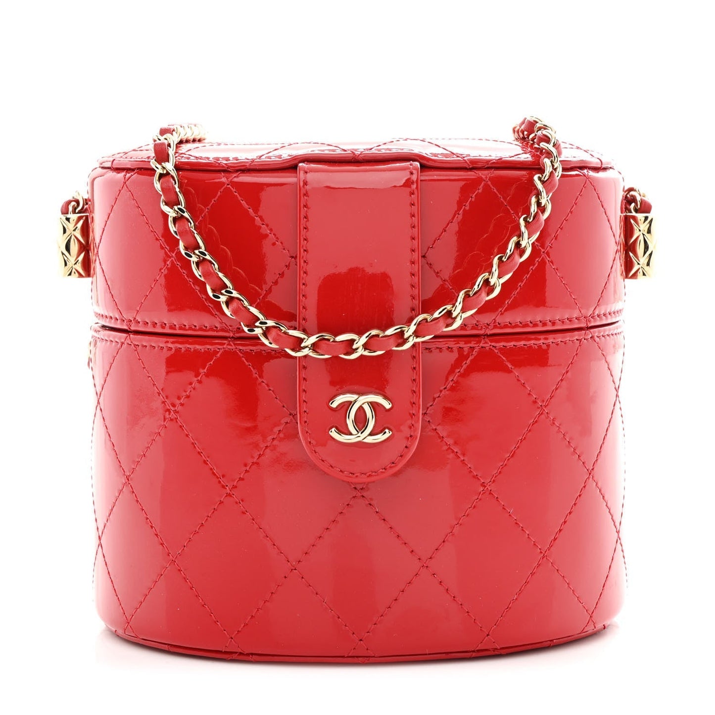 Patent Quilted Small Round Vanity With Chain Red