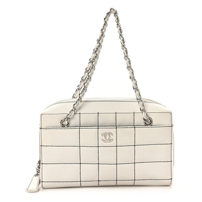 Lambskin Stitched Chocolate Bar Shoulder Bag White