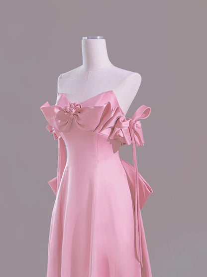 Sexy A Line Sweetheart Pink Satin Long Prom Dress Evening Dress Formal Dress SD1820