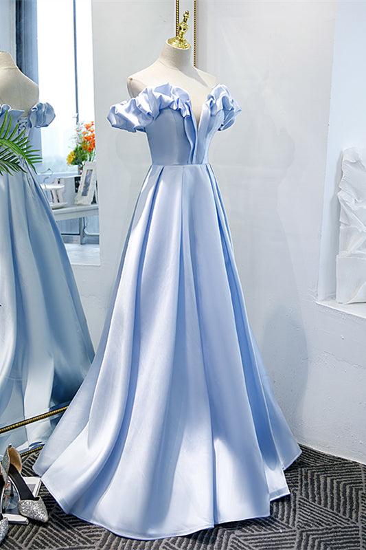 Off-Shoulder Sleeveless Satin A-Line Party Prom Dress