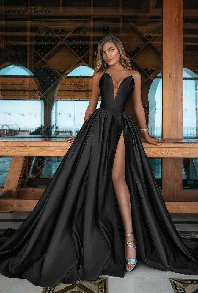 Long V-Neck Emerald Green Prom Dress With Split