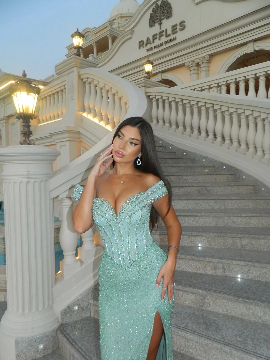 Sleeveless Exquisite Sweetheart Off-Shoulders Beaded Slit Long Prom Dress