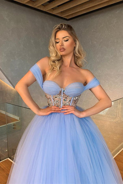 Sweetheart Off-the-Shoulder Prom Dress With Crystal