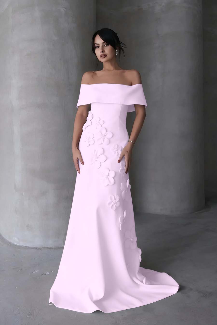 Sleeveless Off-Shoulders Prom Dress With Handmade Flower