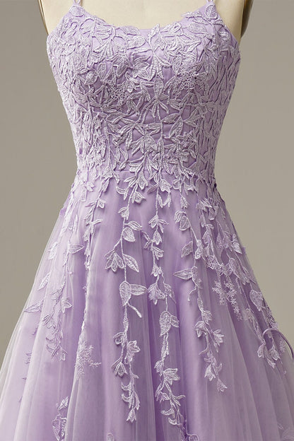 Purple tulle lace long prom dress formal dress S180