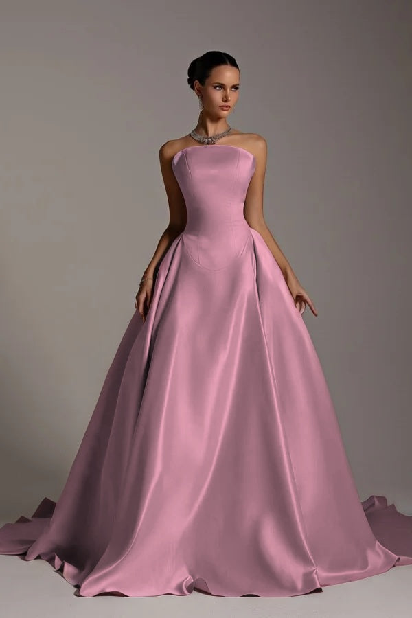 Sleeveless Strapless A-Line Elegant Prom Dress