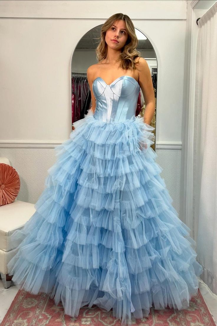 Sweetheart Strapless Two Tone Tiered Long Prom Dress
