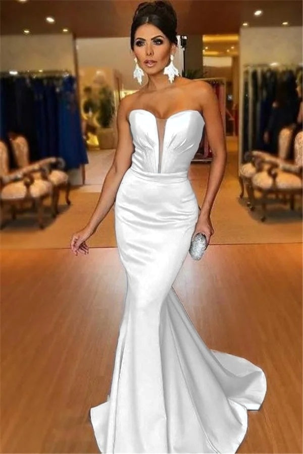 Light Blue Strapless Mermaid Long Prom Dress