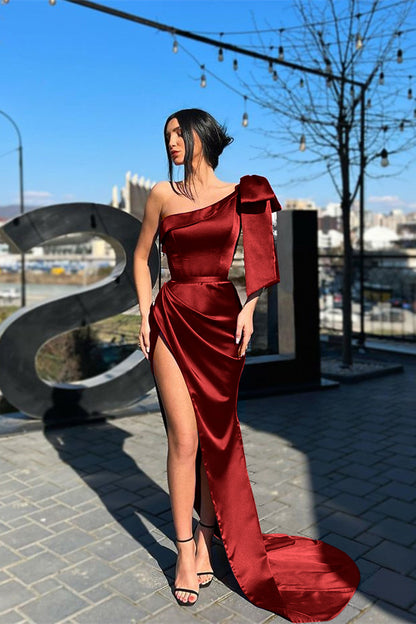 One-Shoulder Purple Long Mermaid Evening Dress With Slit