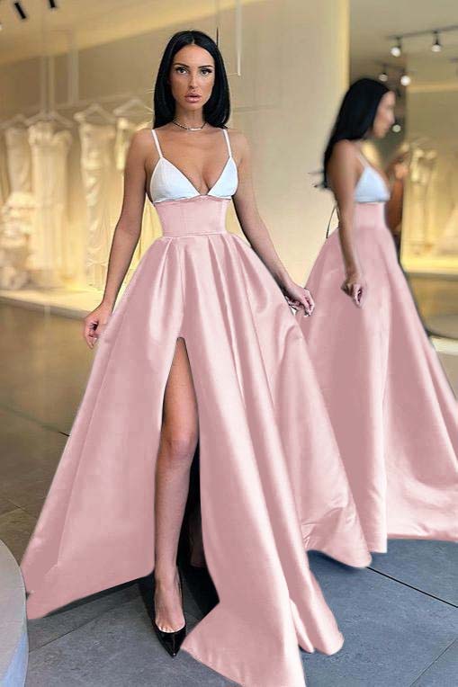 Black and White Spaghetti-Straps Prom Dress