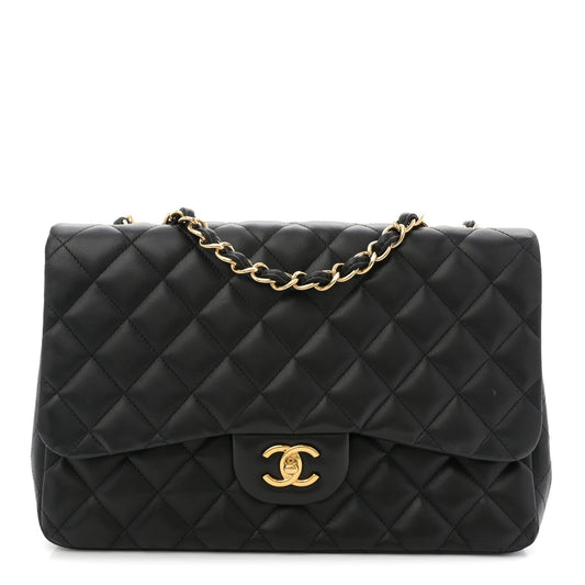 Lambskin Quilted Jumbo Single Flap Black