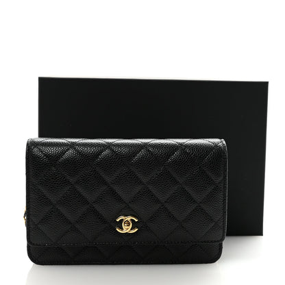 Caviar Quilted CC Turnlock Wallet On Chain WOC Black