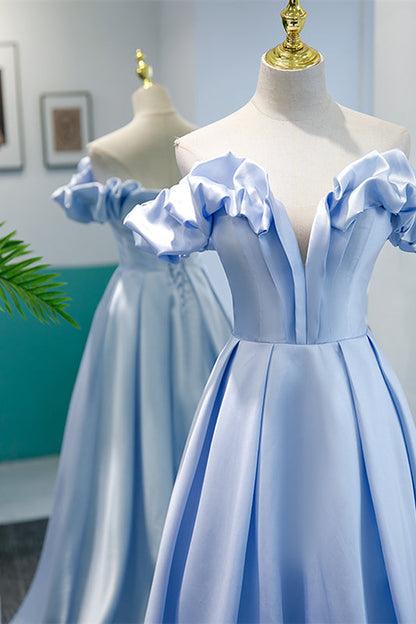 Off-Shoulder Sleeveless Satin A-Line Party Prom Dress
