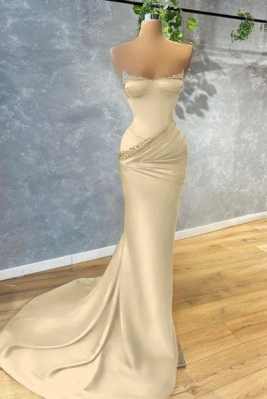 Dark Green Mermaid Prom Dress Strapless With beads