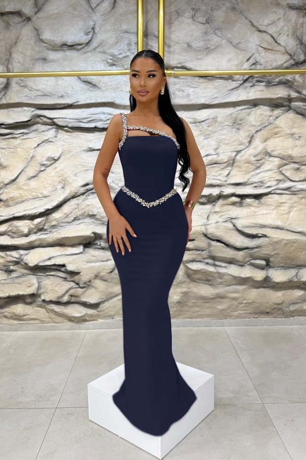 Red Beaded Mermaid One-Shoulder Prom Dress