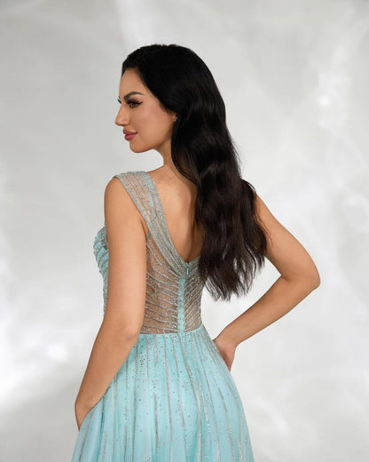 Sleeveless Straps V-Neck Beads Mermaid Prom Dress