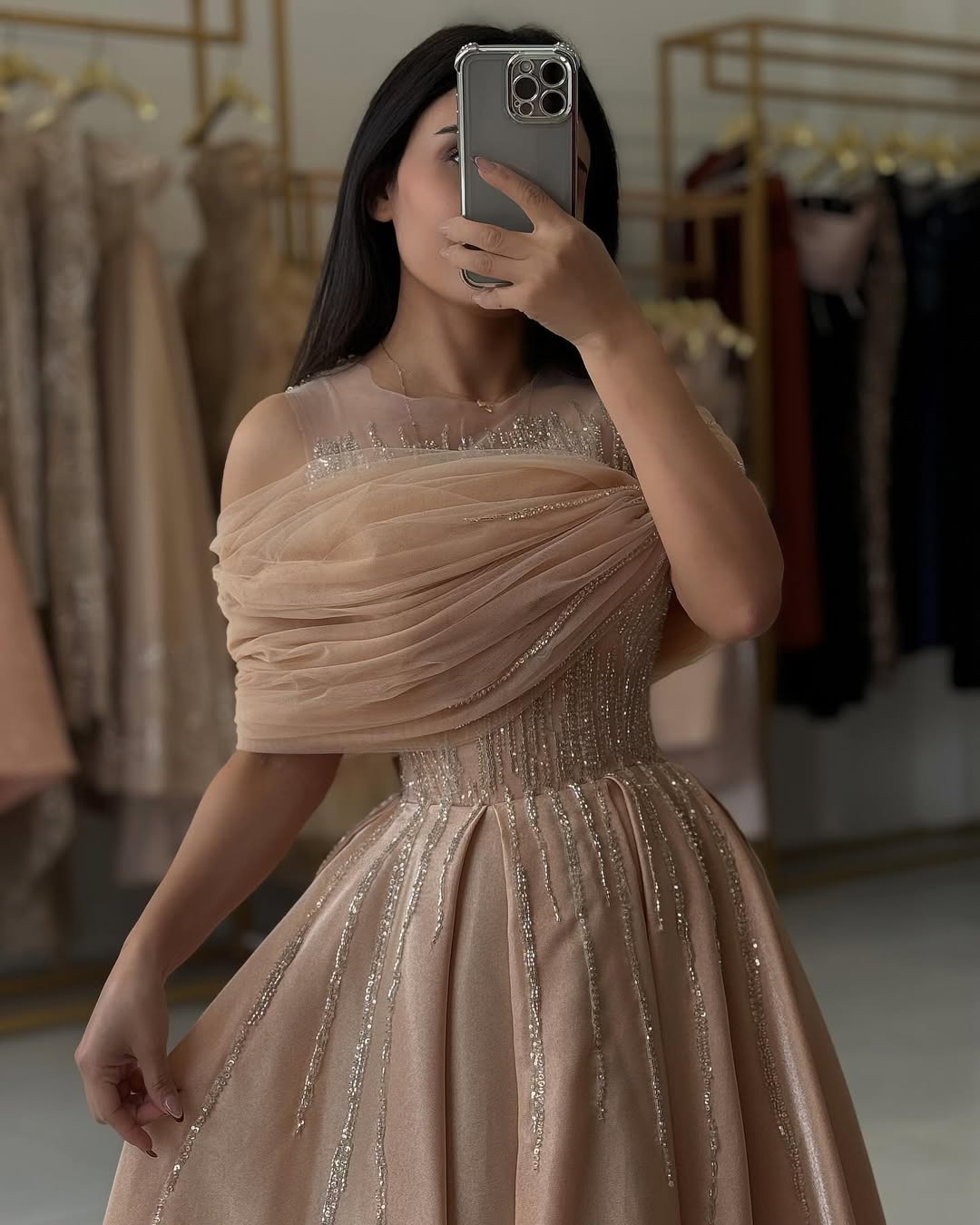 Sleeveless Jewel Off-Shoulders A-Line Beads Prom Dress