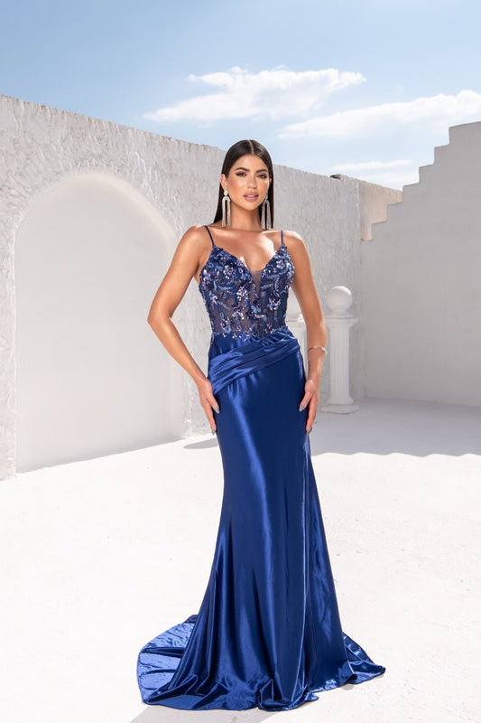 Chic Sequins Sleeveless V Neck Spaghetti Strapless Appliques Prom Dress