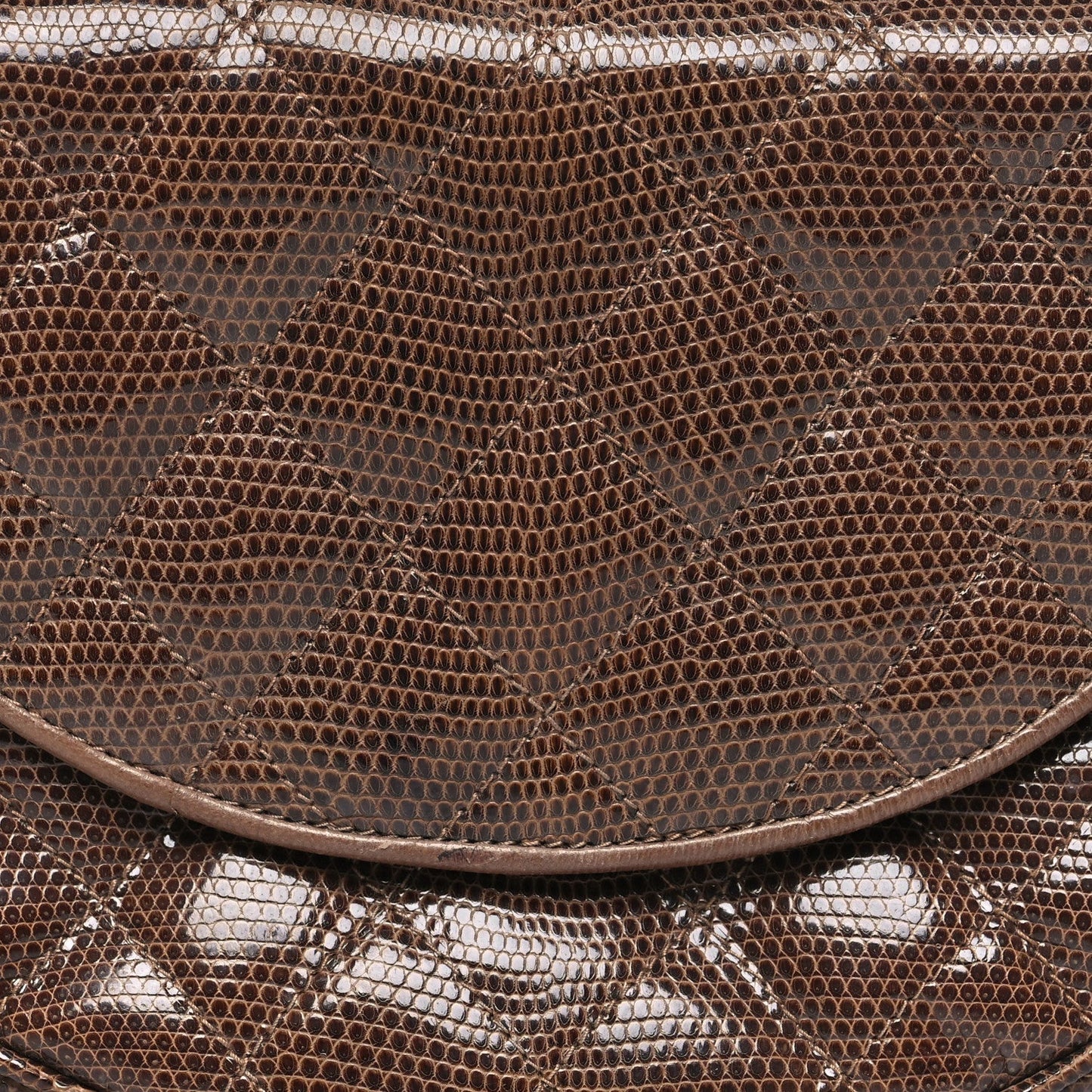Lizard Quilted Rope Half Moon Clutch Dark Brown