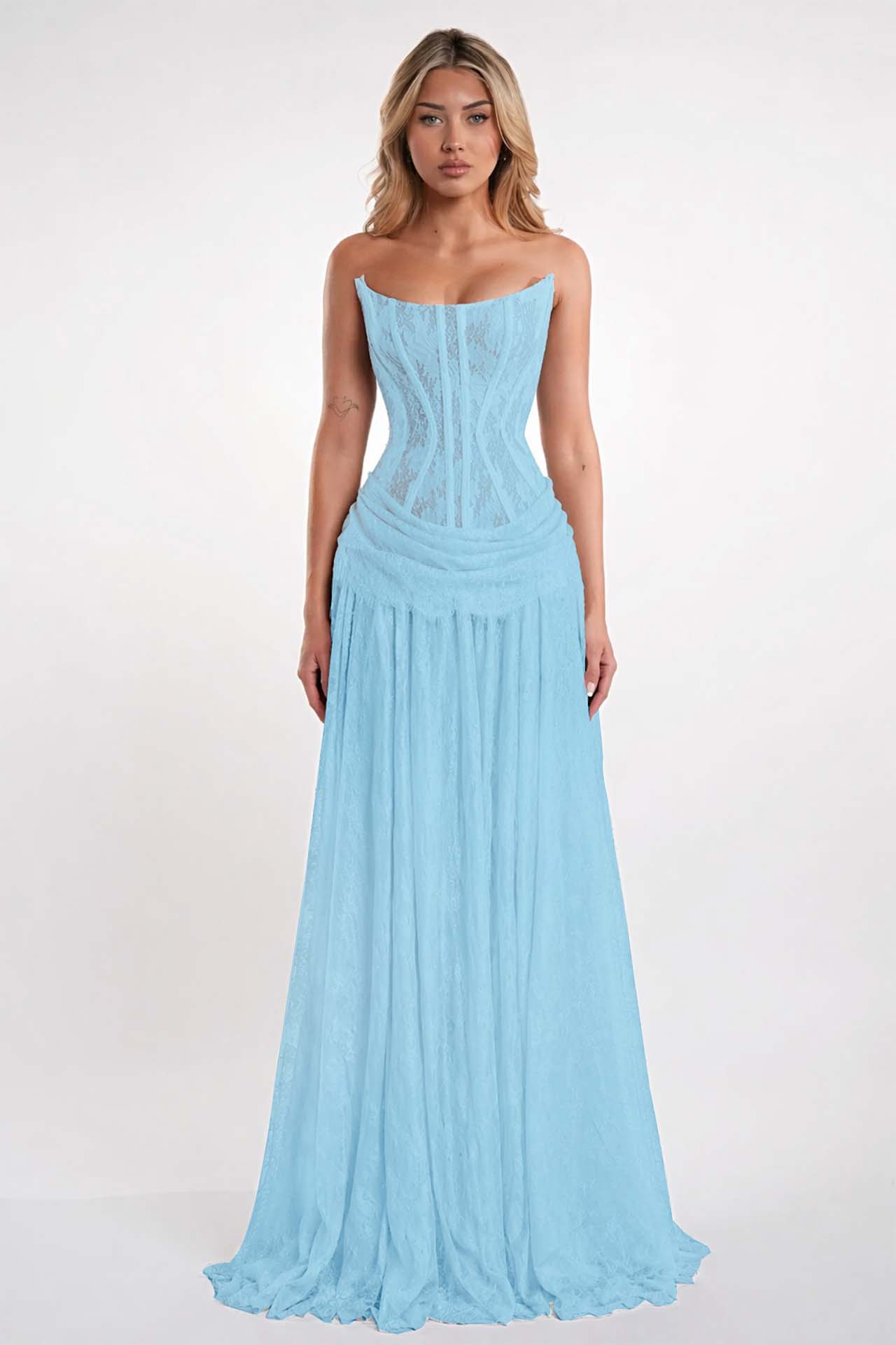 Elegant Black Strapless Evening Dress Sheath Floor Length With Lace
