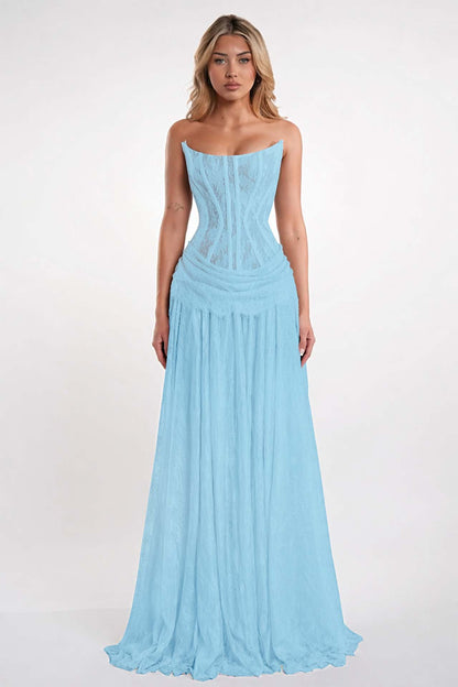 Elegant Black Strapless Evening Dress Sheath Floor Length With Lace