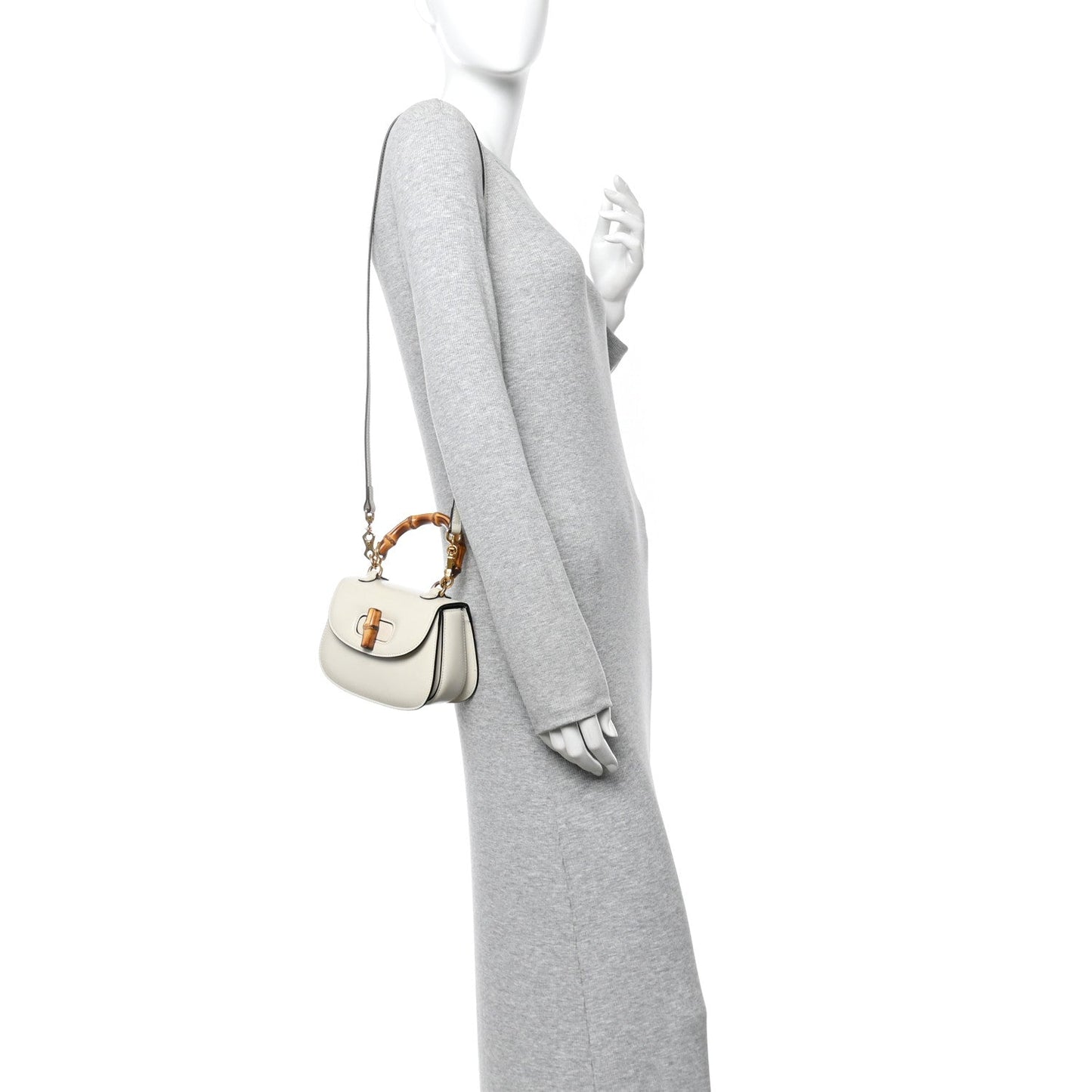 Boarded Dyana Lux Calfskin Web Mini Bamboo 1947 Top Handle Bag  Mystic White