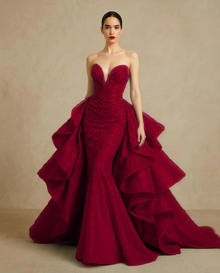 Graceful Sweetheart Sequins Embroidery Mermaid Strapless Evening Dress