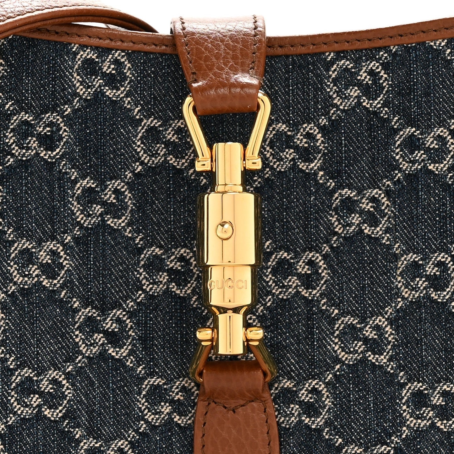 New Denim GG Monogram Calfskin Small Jackie 1961 Hobo Blue Tea Cuir