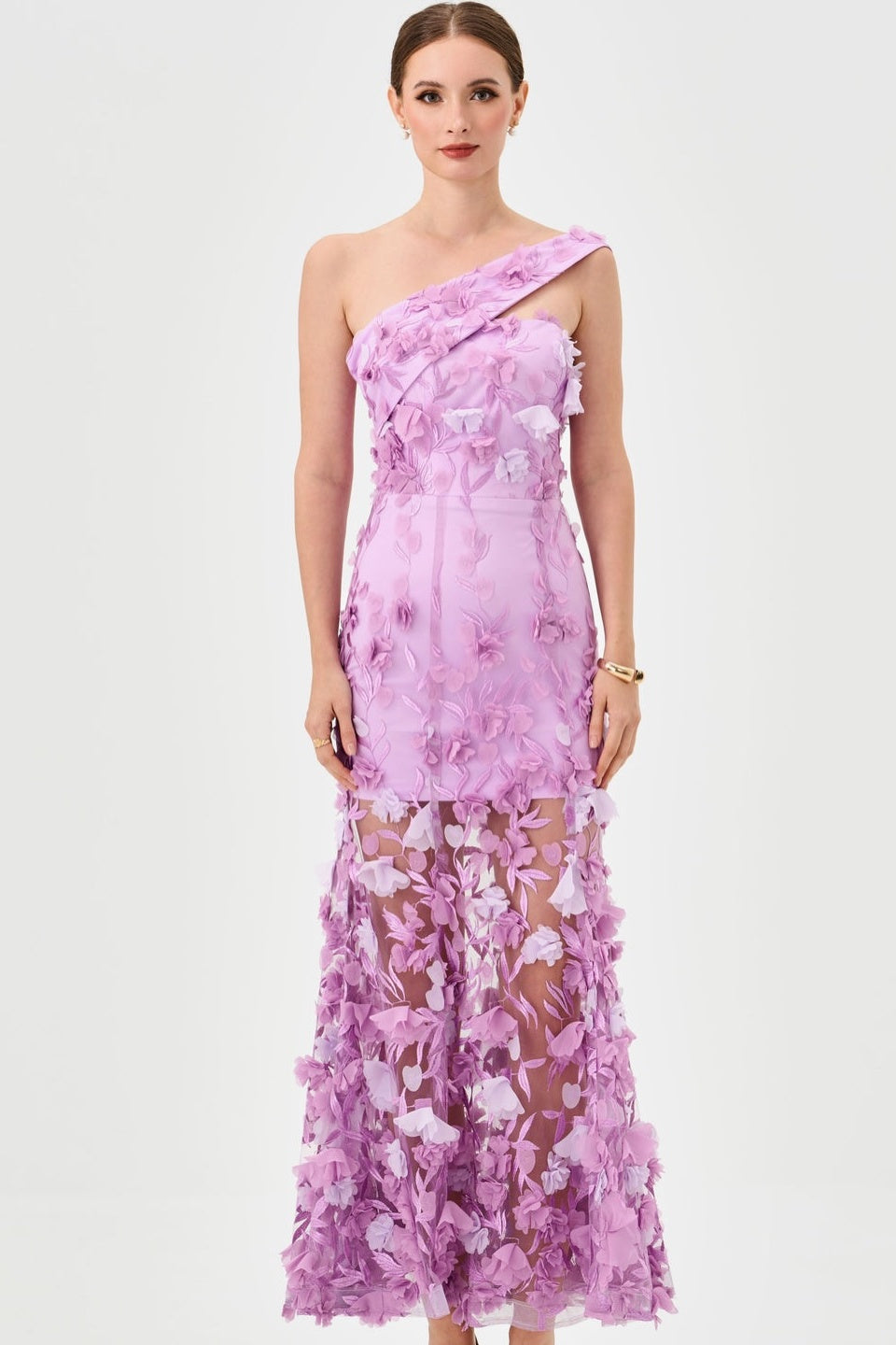 Gorgeous Lilac One Shoulder Sleeveless Evening Dress With Handmade