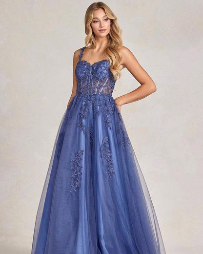 Sleeveless Spaghetti Straps Sweetheart Embroidery A-Line Prom Dress